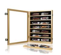 YRCKUDZKG Pocket Knife Display Lockable Wooden with HD Tempered Glass knife Cabinet, Stand Military Folding Knife Shadow Box Wall 7 Rows Knife Case with Removable Shelves, Gold
