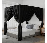 YRDKB Black Canopy Bed Curtains - 4 Corner Post Bed Curtains California King Lightproof Siamesed Drapes Bed Canopy for Adults & Girls Bedroom Decoration(Black,California King)
