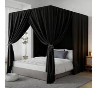 YRDKB Black Canopy Bed Curtains - 4 Corner Post Bed Curtains Queen Lightproof Siamesed Drapes Bed Canopy for Adults & Girls Bedroom Decoration(Black,Queen)