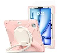 YRDUKJFDJ Case For iPad Pro 12.9 6th/5th/4th/3rd Generation 2022/2021/2020/2018, Shockproof Sturdy Cover with 360 Rotating Kickstand,Hand/Shoulder Strap Tablet Heavy Duty Case(Pink 1)