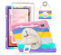 YRDUKJFDJ Case for Samsung Galaxy Tab S11 5G 11 Inch 2025 Model (SM-X730/X736B) Built-in Screen Protector,Hybrid Bumper Kickstand Cover Shockproof Case with Shoulder Strap Protective Cover(Pink)