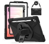 YRDUKJFDJ Case for Samsung Galaxy Tab S11 5G 11 Inch 2025 Model (SM-X730/X736B) Built-in Screen Protector,Hybrid Bumper Kickstand Cover Shockproof Case with Shoulder Strap Protective Cover(Black)