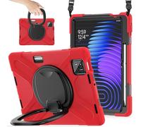 YRDUKJFDJ Case For Xiaomi Mi Pad 7/Mi Pad 7 Pro 11.2inch 2024,Heavy Duty TPU Shockproof Kids Case,360 Degree Rotating Multi-Function Grip Bracket+Shoulder Strap Rugged Cover(Red)