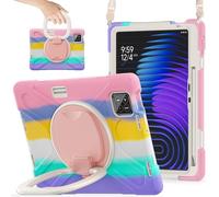 YRDUKJFDJ Case For Xiaomi Mi Pad 7/Mi Pad 7 Pro 11.2inch 2024,Heavy Duty TPU Shockproof Kids Case,360 Degree Rotating Multi-Function Grip Bracket+Shoulder Strap Rugged Cover(Colourful Pink)