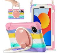 YRDUKJFDJ Case For Xiaomi Redmi Pad SE 8.7inch Released 2024,Heavy Duty TPU Shockproof Kids Case,360 Degree Rotating Multi-Function Grip Bracket+Shoulder Strap Rugged Cover(Colourful Pink)