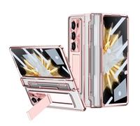 YRDUKJFDJ For Honor Magic V2 RSR Case, Full-Body Protective Phone Cover with Electroplated Transparent Design, Built-in Screen Protector, Kickstand & Shockproof Hinge Guard(Pink)