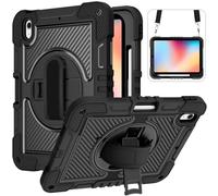 YRDUKJFDJ For iPad 10th Generation 10.9 inch 2022 CASE,Heavy Duty Rugged Shockproof Protective Case with Hand Strap/Shoulder Strap Stable Kickstand Silicone Shell(Black)