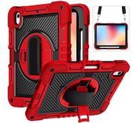 YRDUKJFDJ For iPad 10th Generation 10.9 inch 2022 CASE,Heavy Duty Rugged Shockproof Protective Case with Hand Strap/Shoulder Strap Stable Kickstand Silicone Shell(Red)