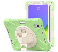 YRDUKJFDJ For iPad Mini 7 (A17 Pro) 2024 Case, Heavy Duty Rugged Shockproof Drop Protection Case with Pen Holder,Shoulder Strap Protective Cover For Kids Silicone Cover(Green 3)