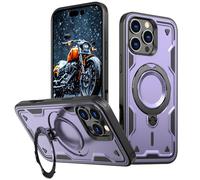 YRDUKJFDJ For iPhone 16 Pro Case with Magnetic Invisible Kickstand,Anti-Slip and Drop-Proof Protective Cover with 360° Ring Stand,Shockproof Slim Hard Back Soft Edge Case(Purple)