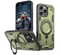 YRDUKJFDJ For iPhone 16 Pro Max Case with Magnetic Invisible Kickstand,Anti-Slip and Drop-Proof Protective Cover with 360° Ring Stand,Shockproof Slim Hard Back Soft Edge Case(Green)