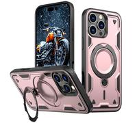 YRDUKJFDJ For iPhone 16 Pro Max Case with Magnetic Invisible Kickstand,Anti-Slip and Drop-Proof Protective Cover with 360° Ring Stand,Shockproof Slim Hard Back Soft Edge Case(Rose Gold)