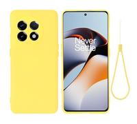 YRDUKJFDJ For OnePlus 11R Phone Case Anti-Scratch Thin Slim Liquid Silicone Soft TPU Rubber Full Camera Protection Bumper Pure Color Simple Cover W Wrist Band(Yellow)