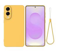 YRDUKJFDJ For S25 Edge Phone Case Anti-Scratch Thin Slim Liquid Silicone Soft TPU Rubber Full Camera Protection Bumper Pure Color Simple Cover W Wrist Band(Yellow)