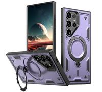 YRDUKJFDJ For Samsung Galaxy S25 Ultra Case with Magnetic Invisible Kickstand,Anti-Slip and Drop-Proof Protective Cover with 360° Ring Stand,Shockproof Slim Hard Back Soft Edge Case(Purple)