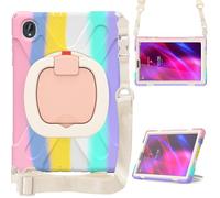 YRDUKJFDJ Heavy Duty TPU Shockproof Kids Case For Lenovo Tab M10 Plus 10.3" 2020/K10 2021 TB-X606F/606X/X6C6F/X6C6X/X6C6NBF,360° Rotating Multi-Function Grip Bracket+Shoulder Strap(Colourful Pink)