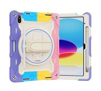 YRDUKJFDJ Kids Case For iPad 11th Gen A16 11 Inch 2025,Multi-Angle Elastic Bracket+360° Adjustable Swivel Hand Strap Three-in-one Shatter-Resistant Shell, Drop-Proof,Shoulder Strap(RAINBOW PINK)