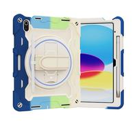 YRDUKJFDJ Kids Case For iPad 11th Gen A16 11 Inch 2025,Multi-Angle Elastic Bracket+360° Adjustable Swivel Hand Strap Three-in-one Shatter-Resistant Shell, Drop-Proof,Shoulder Strap(RAINBOW BLUE)