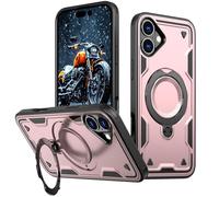 YRDUKJFDJ Phone Back Case For iPhone 16 Case with Magnetic Invisible Kickstand,Anti-Slip and Drop-Proof Protective Cover with 360° Ring Stand,Shockproof Slim Hard Back Soft Edge Case(Rose Gold)