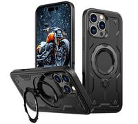 YRDUKJFDJ Phone Back Case For iPhone 16 Pro Case with Magnetic Invisible Kickstand,Anti-Slip and Drop-Proof Protective Cover with 360° Ring Stand,Shockproof Slim Hard Back Soft Edge Case(Black)