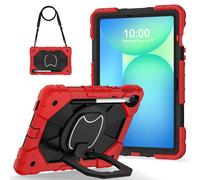 YRDUKJFDJ Tablet PC Bag, Case Case For Samsung Galaxy Tab S10 FE 10.9" X520/X526B/X528U (2025) Rugged Shockproof Cover,Protective Case W 360 Swivel Kickstand+Hand Strap+Shoulder Strap(Red)