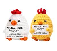 YREYBN 2Pcs Easter Chick Crochet Positive Animals, Yellow White Mini Chicken Emotional Plush with Motivational Signs, Positive Crochet Animals Easter Gifts, 2-Piece Knitted Card Chick Set