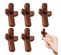 YREYBN 6 Pcs Wooden Cross, Handcrafted Wooden Cross My Heart, Cross My Heart Encouragement Gift, Walnut Prayer Crosses for Meditation and Religious Gifts, Relieve Anxiety Comfort Cross for Clutching