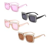 YREYBN Elton John Glasses, 4 Pairs Disco Sunglasses with Rhinestones, Oversized Glasses for Women, Funky Glasses for Party, Beach, Daily Wear,