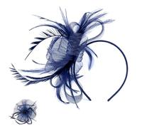 YREYBN Fascinator, Navy Fascinators for Weddings, Navy Blue Fascinators, with Hair Clip Flower Mesh Net Veil Wedding Mini Top Hat Hair Clips Fascinator Clip Women Accessories for Evening Party Prom