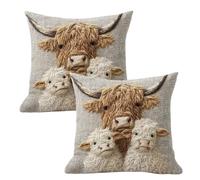 YREYBN Highland Cow Cushion Covers Set of 2, Highland Cow Bedding Double Animal Cushion Covers, 3DFloral Animal Print Decorative Pillow Case, For Sofa Farmhouse Style Decor