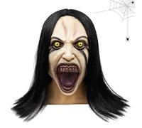 YREYBN Long Haired Female Ghost Zombie Mask, Halloween Crying Woman Devil Masks with Wigs, Horror Latex Full Head Cover for Halloween Parties, Cosplay and Themed Events