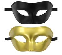 YREYBN Masquerade Masks Men, 2Pcs Half Face Masks for Costume Party, Black and Gold Venetian Style Masquerade Mask, Halloween Ball Dress Party Accessories, 7.48 x 3.54 Inches
