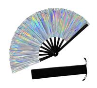 YREYBN Reflective Colorful Hand Fan Dancing Foldable Silver Clap Fan, Disco Lines Dance Performances, Party Enthusiasts Accessory, Portable Cooling Hand Fan with Storage Bag