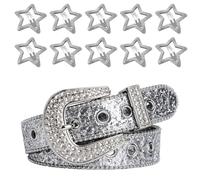 YREYBN Rhinestone Belt, Diamante Belts for Women, Studded Belt with 10 Silver Clips, Sparkly Silver Belt for Various Occasions, for Jeans Pants Dress