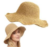 YREYBN Straw Hat Women, Summer Hats for Women, Packable Sun Hat for Beach and Outdoor Activities, Foldable Straw Boater Hat with Adjustable Fit Yellow