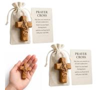 YREYBN Wooden Cross and Prayer Cards, 2 Sets of Cross Wall Decor, With Inspirational Card & Drawstring Bag, Religious Gifts, Christian Cross for Home, Crosses for Prayer and Meditation