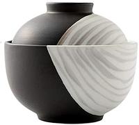 YRHH Ceramic Soup Bowl with Lid Retro Ramen Bowl Home Rice Bowl Personality Dorm Salad Bowl Creative Hand Drawn Black And White Tableware-L