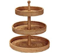 YRHH Rattan Fruit Basket Handmade Wicker Round Tray Storage Fruit Bowl Holder for Countertop Decoration Easy to Assemble 2 Layer/3 Layer-3-Tier