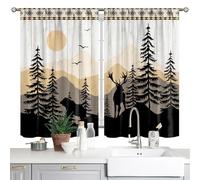 Yrivto Country Boho Kitchen Curtains - Forest Sunset Farmhouse Retro Bear Deer Window Curtains - Short Cafe Over Sink 2 Panels Set for Dining Room - 28x39 Inch