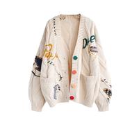 Yrkcah Cardigans for Women UK New Light Wieght Elegant Knit Cardigan Pattern Printed Button Everyday Long Sleeves Coat Sale Clearance Jumper Knitwear One Size Beige