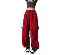 Yrkcah Cargo Pants for Women Baggy Low Waist Drawstring Y2K Parachute Pants Lightweight Quick Dry Relaxed Joggers Sweatpants Red