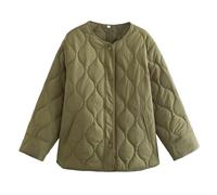 Yrkcah Winter Coats for Women UK Long Sleeve Round Neck Jackets Diamond Quilted Jacket Fashion Casual Non Collar Lightweight Padding Coat Army Green
