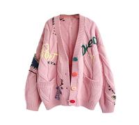 Yrkcah Womens Cardigan Long Sleeve Open Front Cardigans Button Down V Neck Ribbed Knit Lightweight Outerwear with Pocket Pink
