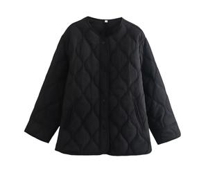 Yrkcah Women's Ladies Loose Diamond Quilted Bomber Jacket Black