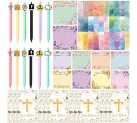 Yrmysrx 66Pcs Christian Bible Party Stationery Favors Set with Verse Sticky Note Ballpoint Pens Bookmarks and Goodie Bags for Christian Jesus Themed Party Supplies Decorations Religious Gift