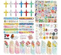 Yrmysrx Bible Verse Party Favors, Christian Jesus Party Favors Include Cross Necklace Slap Bracelets Temporary Tattoos Bookmarks and Stickers for Christian Party Christmas Gifts Church School
