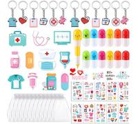 Yrmysrx Nurse Party Gift Set with Sticky Notes Ballpoint Key Chains Temporary Tattoos and Organza Bag for Nurse Day Graduation Medical Themed Birthday Party Favors Decorations Supplies 12 Guests