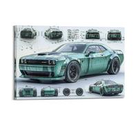 YRNQ American Muscle Car Poster Challenger Hellcat Racing Sport Car Artwork Decorative Painting Canvas Wall Artworks Picture 12x18inch(30x45cm)