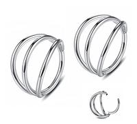 Yrogcu Nose Ring Lip Septum Earring-Clicker: Double/Triple Ring Open Stacked Ring 14G/16G/18G/20G 6mm/8mm/10mm/12mm 316L Surgical Steel Sleeper Earring