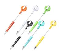 YROHGKPN 6Pcs Beadable Ballpoint Pen with Badge Reel Clip for Adult Children Student Beaded Pen with Retractable Badge Holder Writing Instrument